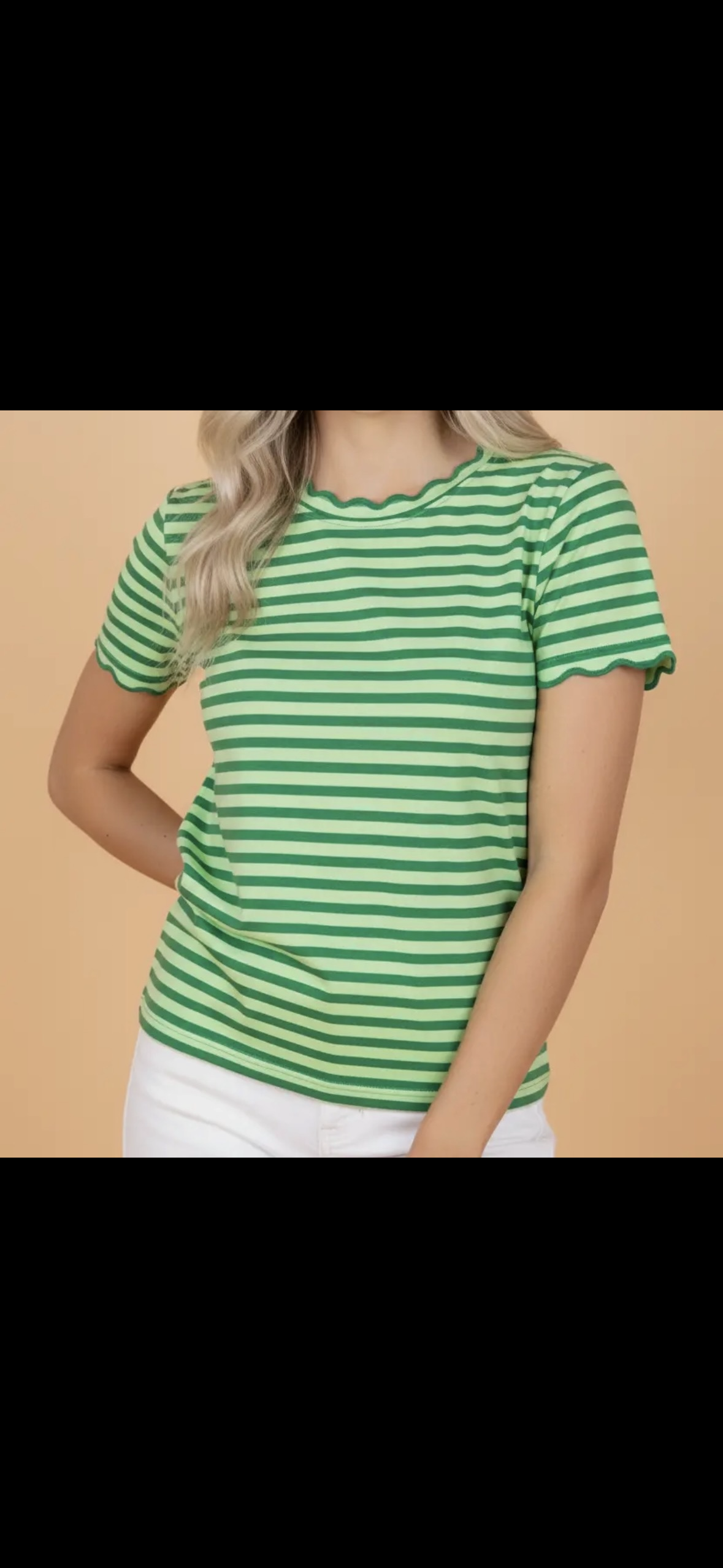 Emerald Stripe Scallop Tee