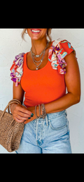 Sunset Bloom Ruffle Sleeve Bodysuit